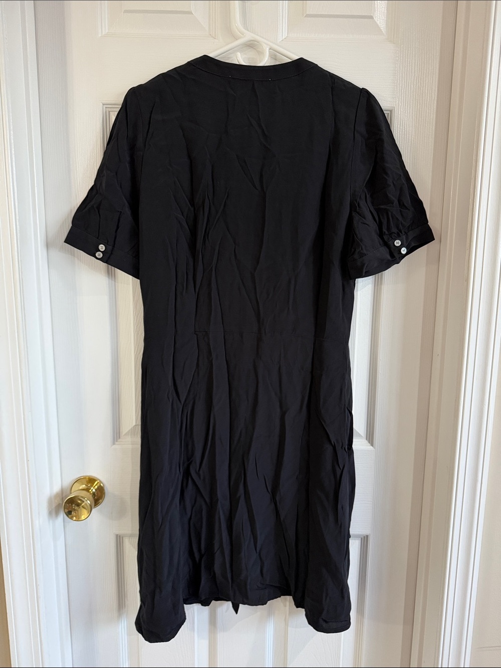 NWOT LOFT Black Button-Front Midi Dress with Short Puff Sleeves - Picture 8 of 10